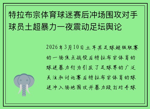 特拉布宗体育球迷赛后冲场围攻对手球员土超暴力一夜震动足坛舆论